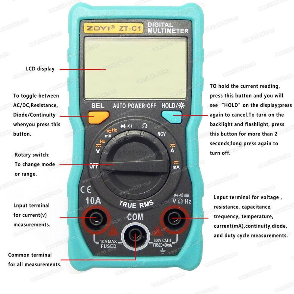 Đồng hồ vạn năng kỹ thuật số Zotek Zoyi Zt-C1 ZT S1 Multimeter bỏ túi đa chức năng đo AC/DC ôm Hz