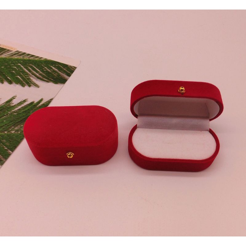 Flgo Hộp Đựng Trang Sức Hình Oval Bằng Nhung Màu Đỏ Sang Trọng Kèm Hai Túi Đựng