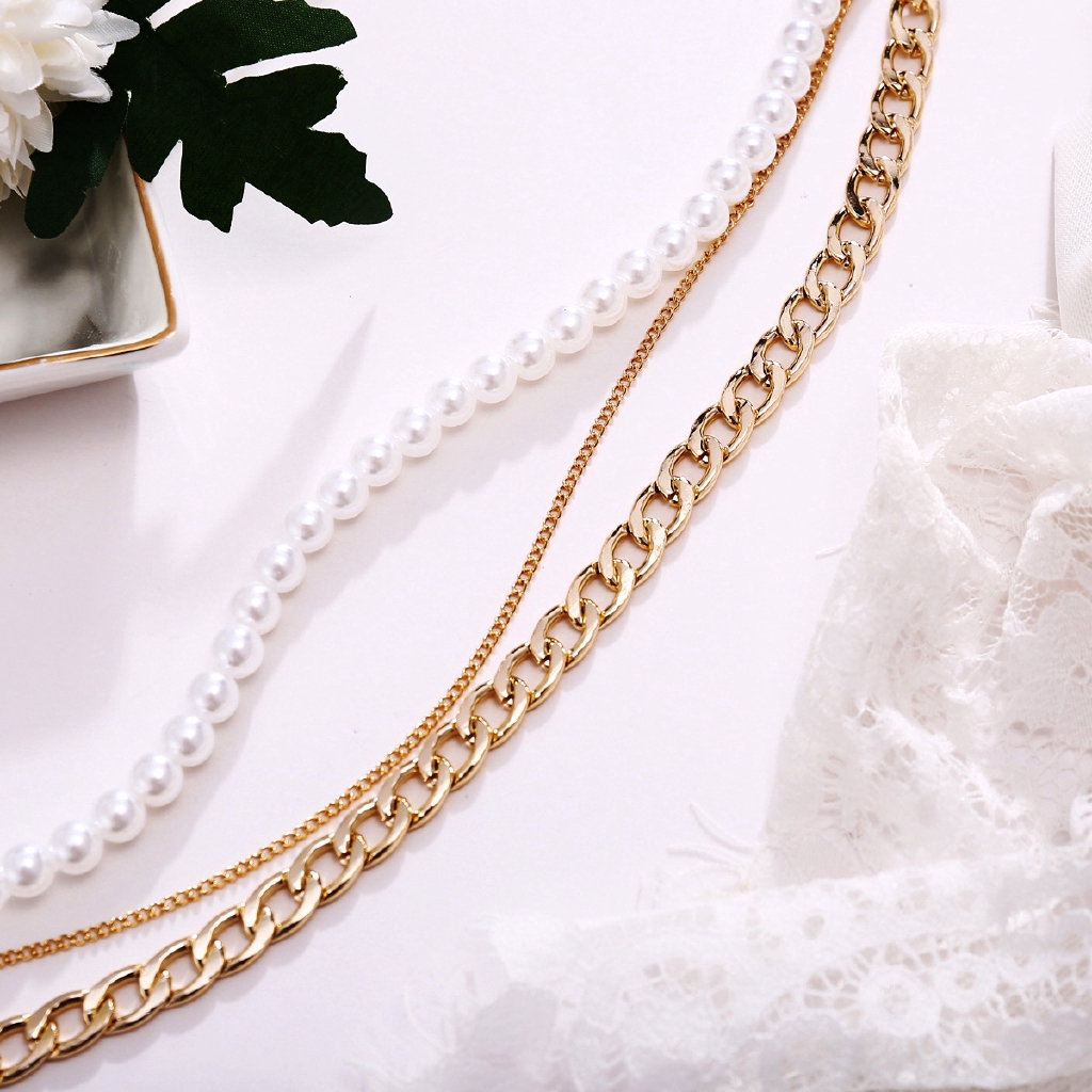 Dây Chuyền Hợp Kim Nhiều Lớp Đính Ngọc Trai Giả Xinh Xắn Cho Nữ