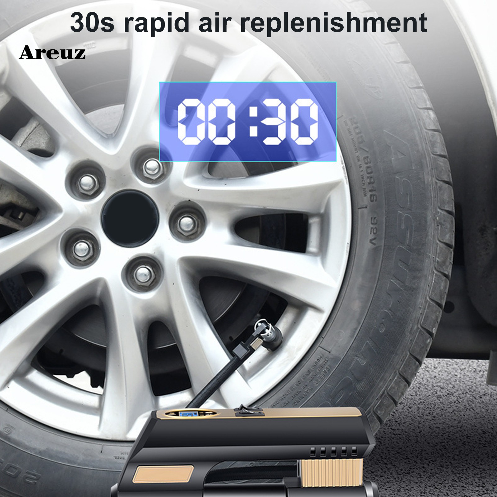 areuz Home  Life Black Car Air Compressor Pointer/Digital Tire Inflator Compressor 30s Quickly Pumping for Auto