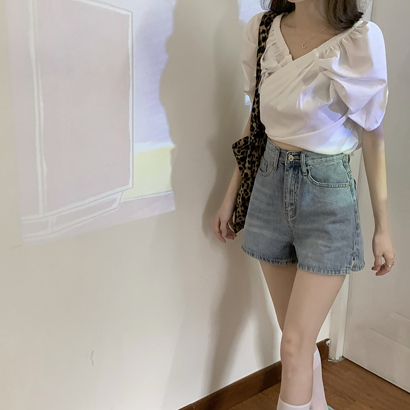 Quần Short Denim Lưng Cao Ống Rộng Xẻ Tà Thời Trang Dành Cho Nữ 2021