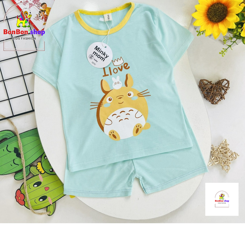 Bộ cộc tay thun lạnh cổ chui Minky siêu mềm mát cho bé trai/gái mẫu ngẫu nhiên