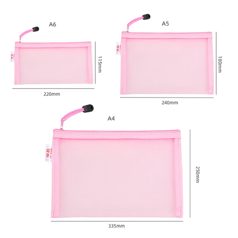 Túi Lưới Đựng Bút Trong Suốt Phối Khóa Kéo Màu Hồng Đáng Yêu Dành Cho Học Sinh Ốp