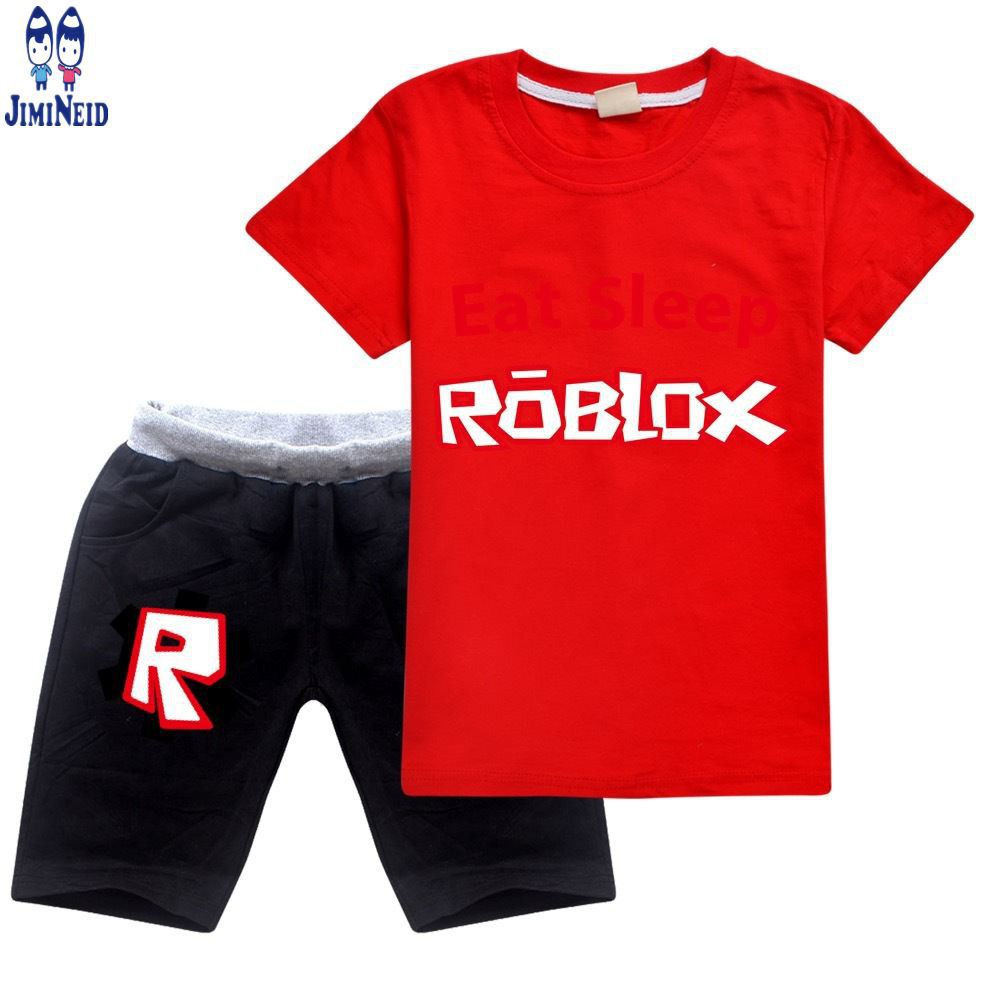 【JD】Summer hot sale ROBLOX Children's  Suit Pure Cotton Boys and Girls Short-sleeved cotton T-shirt + shorts 2-piece set