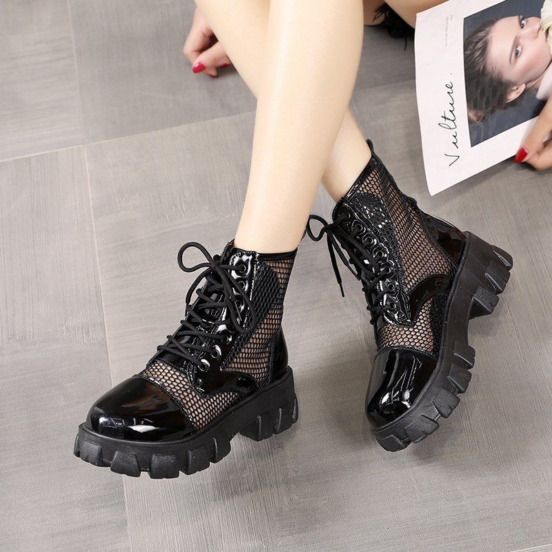 Lưới Martin Boots nữ mùa hè 2021 mới Xuân và Thu mỏng bên trong Giày tăng chiều cao rỗng ngắn