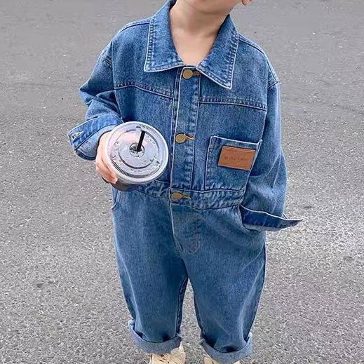 [Babycat] Hàng Có Sẵn Áo Liền Quần Denim Mỏng Phong Cách Hàn Quốc Nhật Bản Nhật Bản Mùa Xuân Thu Hợp Thời Trang Cho Bé Trai Mặc Ngoài Trời