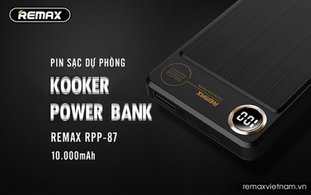 Pin sạc dự phòng 10.000mAh Remax RPP-87. Bảo hành chính hãng.