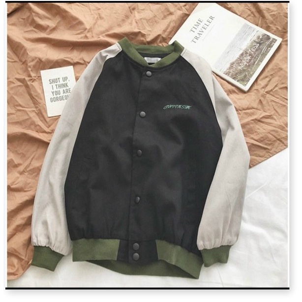 Áo khoác bomber nữ chất dù 2 lớp phối hàng cúc siêu đẹp - hàng bao chất vải