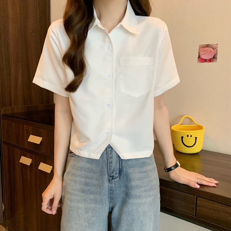 Áo sơ mi SUXI tay ngắn màu sắc đơn giản thời trang mùa hè cho nữ