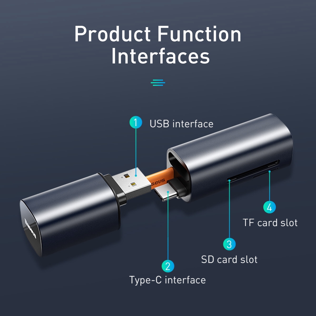 Đầu đọc thẻ nhớ đa năng cổng giao tiếp USB và Type C Baseus Mini Cabin Card Reader