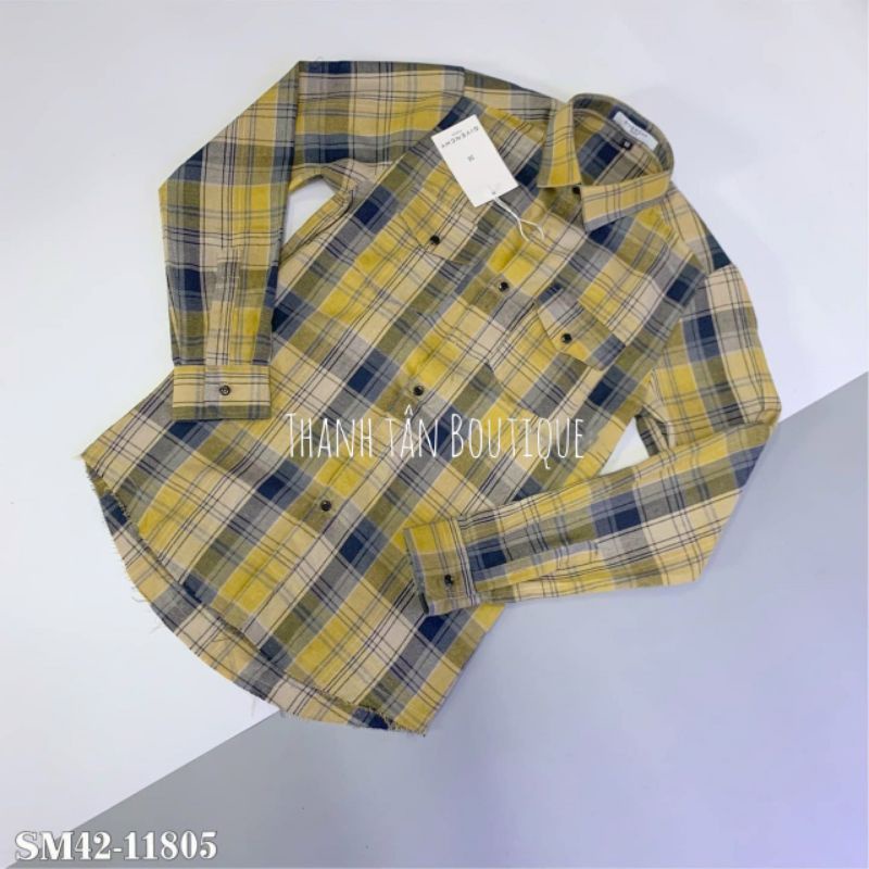 Áo sơ mi nam dày tay bbr kẻ sọc caro 2 túi ngực rách gấu nhiều màu, chất liệu cotton không phai mài