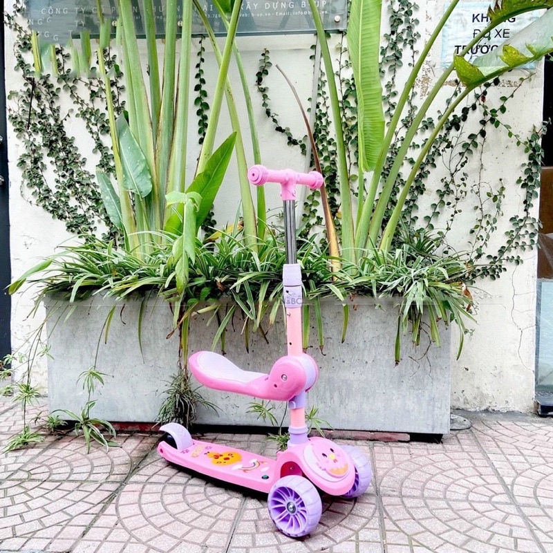 🍁 Xe Scooter, Xe Trượt Cho Bé Bánh Có Đèn Có Nhạc 3 in 1 Chịu Lực 90KG