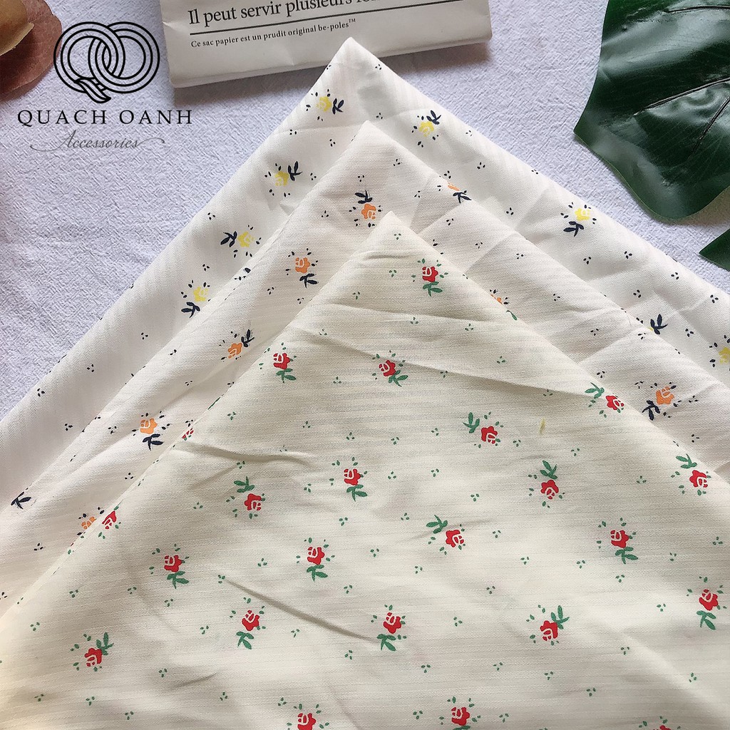 Khăn Bandana buộc cổ, buộc đầu họa tiết hoa trắng xinh xắn - QO Accessories