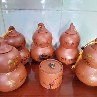 Hủ đựng trà hồ lô 2 ngăn đất tử sa