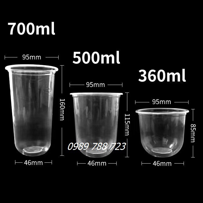 Combo 50 cốc nhựa đáy tròn chữ U dung tích 360ml/500ml/700ml đựng trà sữa cực đẹp ( KHÔNG NẮP)