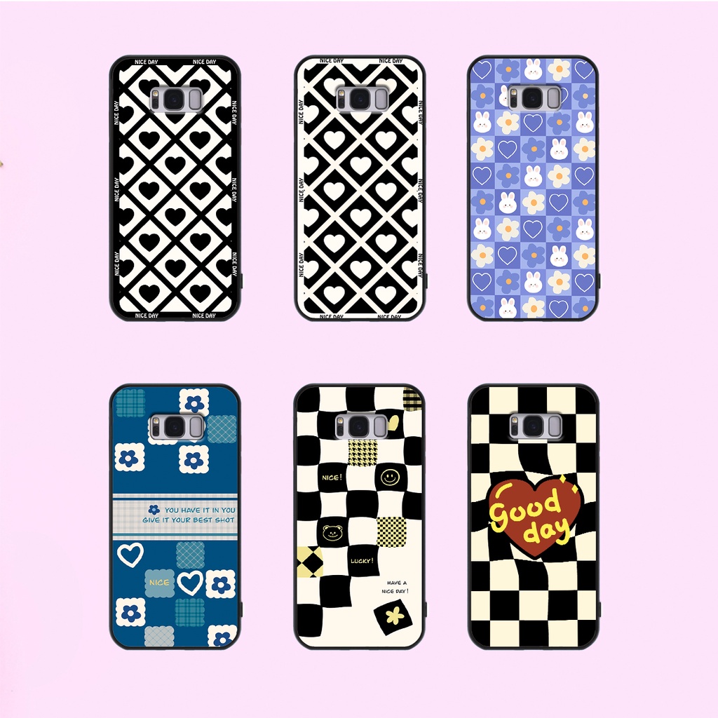 Ốp lưng Samsung S8 - S8 Plus - S8+ in hoạ tiết caro trái tim đen trắng, gấu bear cute đáng yêu