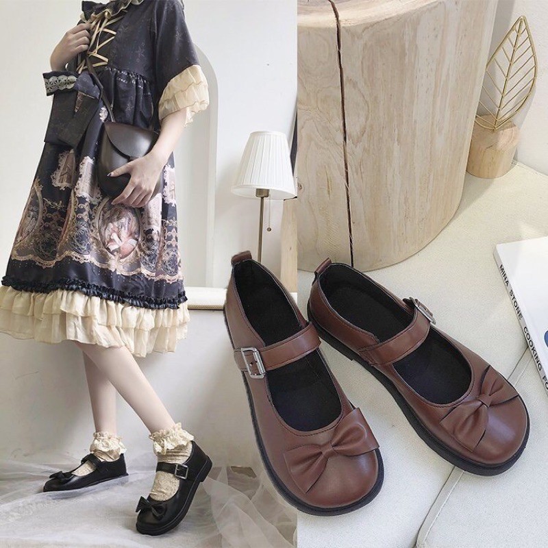 Giày Lolita gắn nơ màu trắng/ đen /nâu | WebRaoVat - webraovat.net.vn