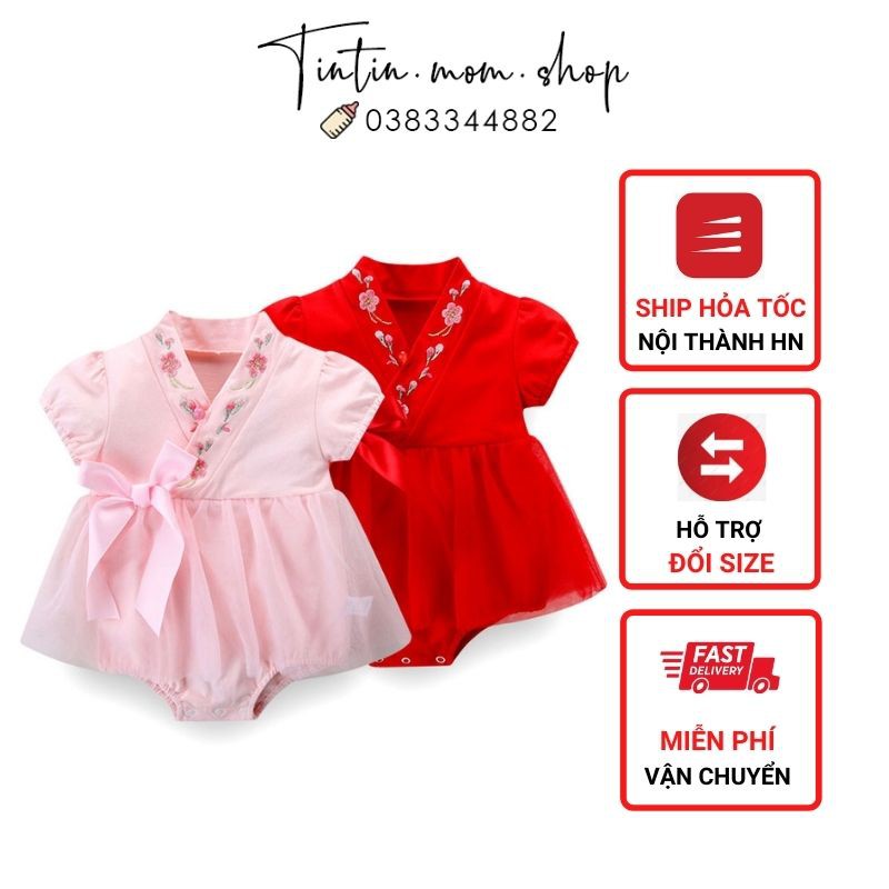 Váy body chip hoa đào diện Tết IDEA cho bé đầy tháng đến 24M