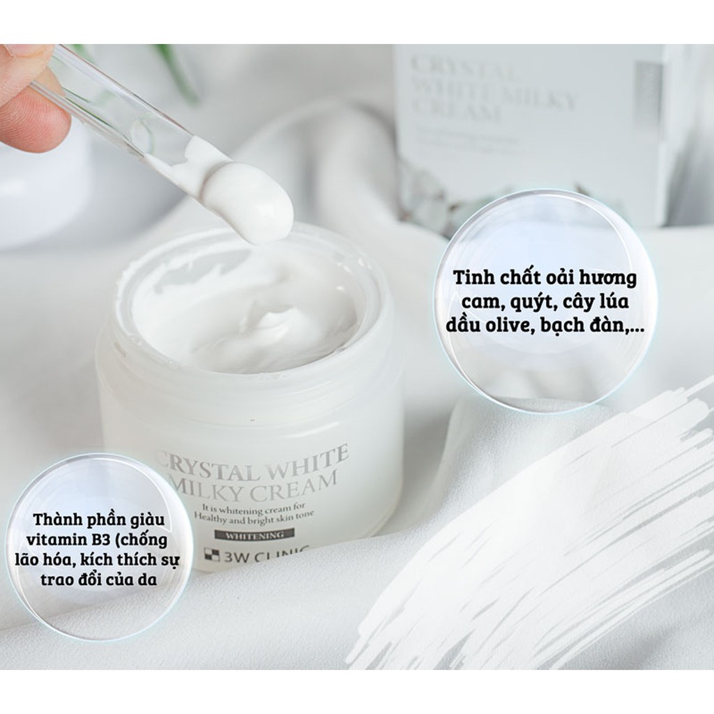 KEM DƯỠNG TRẮNG DA CRYSTAL WHITE MILKY CREAM 3W CLINIC 50 GRAM