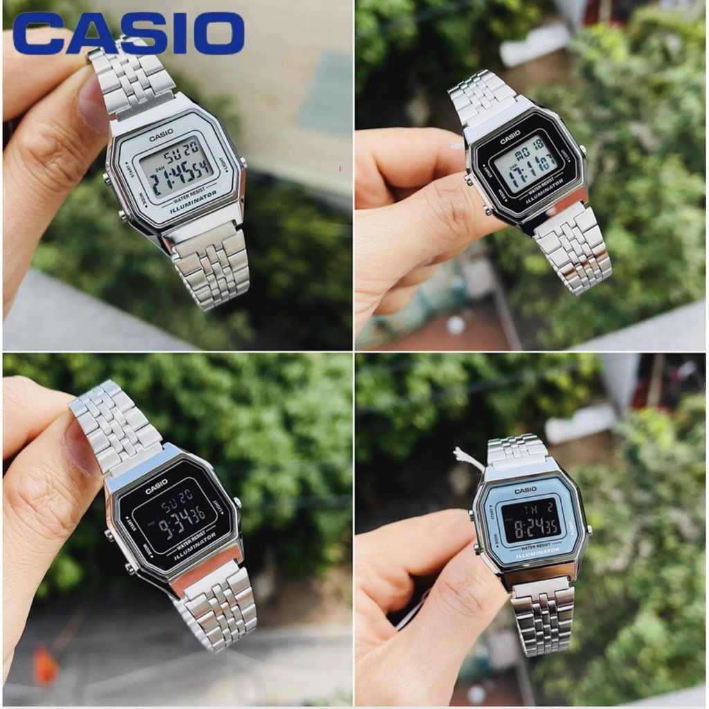 Đồng hồ nữ casio điện tử chính hãng mặt vuông chống nước 3atm , dây kim loại - LA680