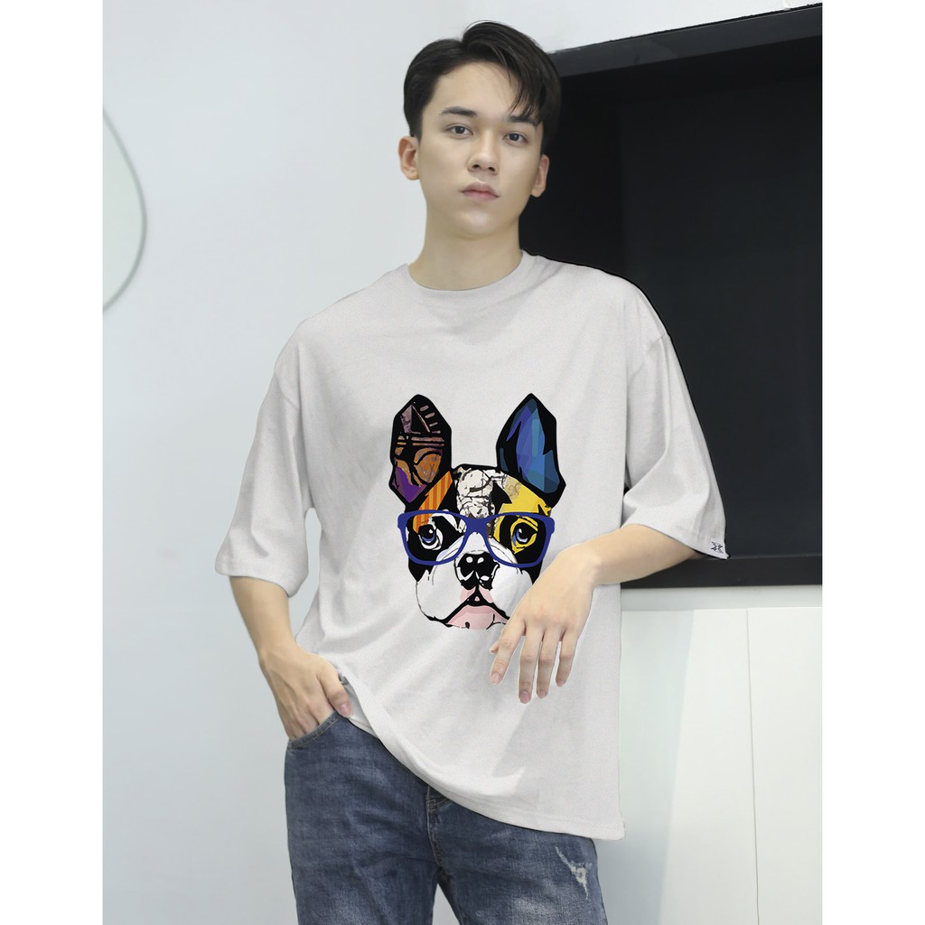 Áo thun nam cổ tròn màu trắng full cotton tay lỡ dán rộng TBSA07