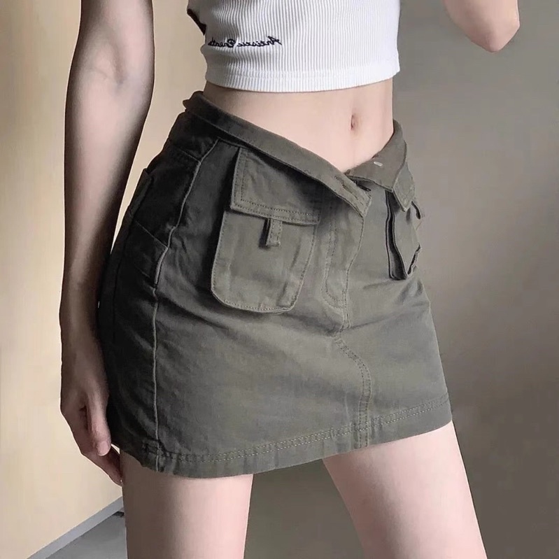 Chân Váy Denim Phối Túi Hộp Dáng Ôm Phong Cách Ullzang