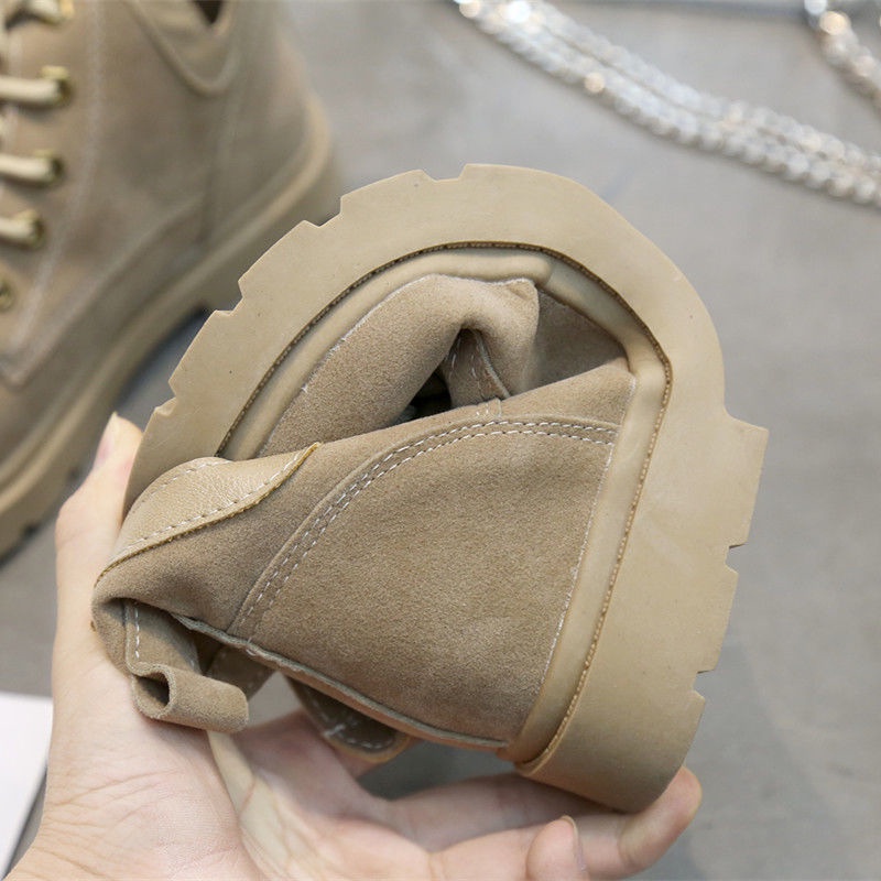 Giày bốt martin IELGY da lộn mũi tròn buộc dây màu trơn kiểu Hàn Quốc thời trang cho bạn gái