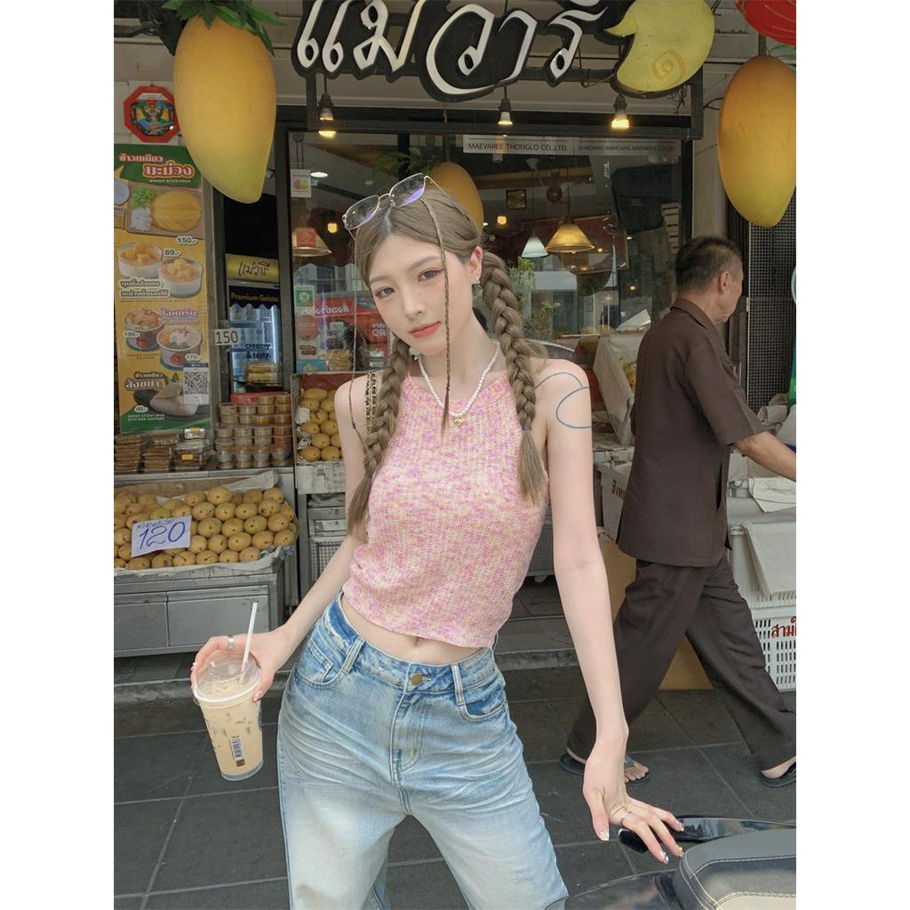 Áo Vest Dệt Kim Không Tay Màu Hồng Mùa Hè 63808