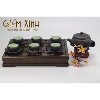 Ấm chén Bát Tràng_Bộ trà gốm tử sa Vuốt tay ngang chỉ bạc