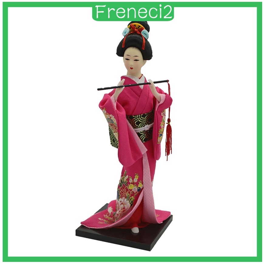 Mô Hình Búp Bê Geisha Mặc Kimono Màu Đỏ Hồng Phong Cách Nhật Bản 2 12inch
