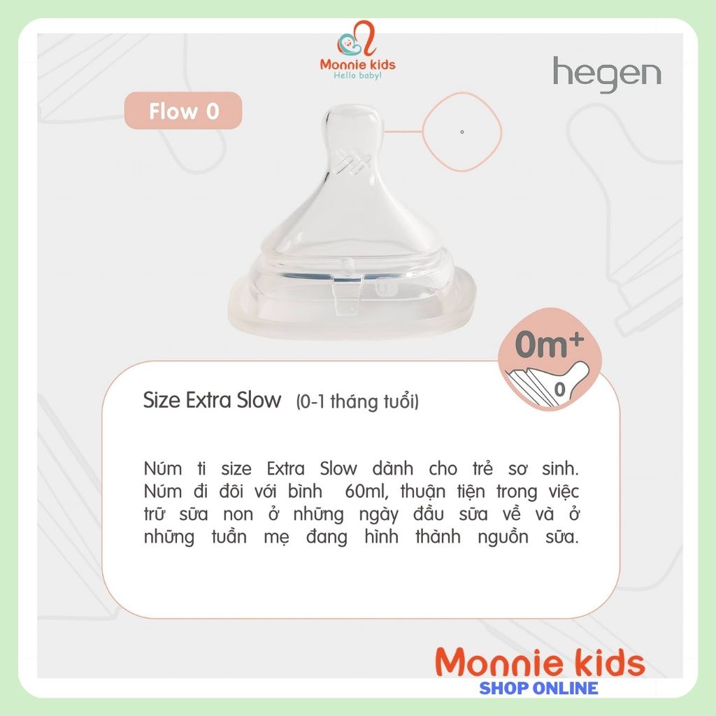 Bình sữa cho bé sơ sinh HEGEN PPSU 60ml 0m+, bình sữa chính hãng núm số 0 - Monnie Kids