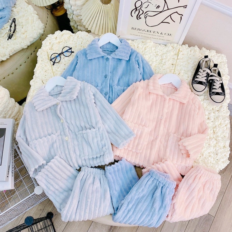 Bộ pijama lông dài tay cho bé trai bé gái 10-20kg, đồ ngủ dài tay cho bé chất lông mịn, pijama cho bé