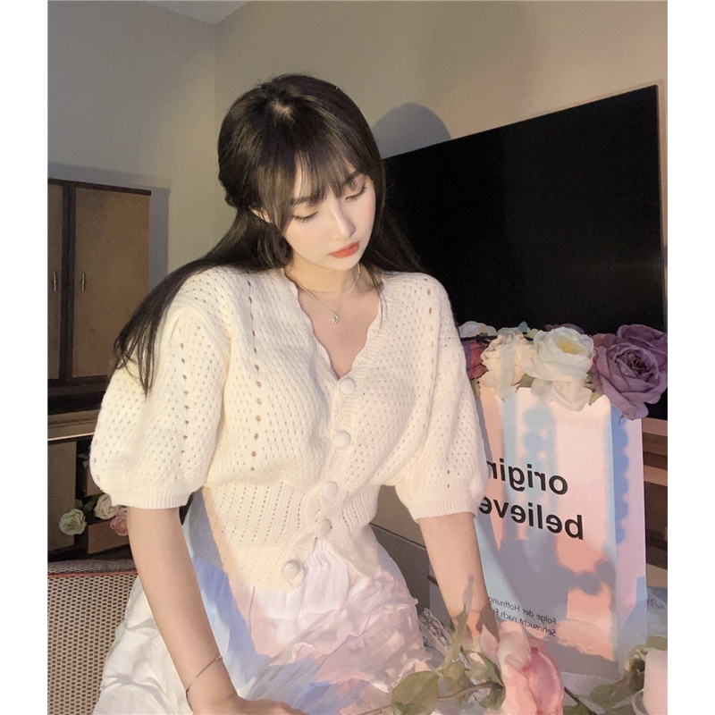 Áo kiểu Hàn Quốc đẹp bánh bèo tay phông tay ngắn AKN003