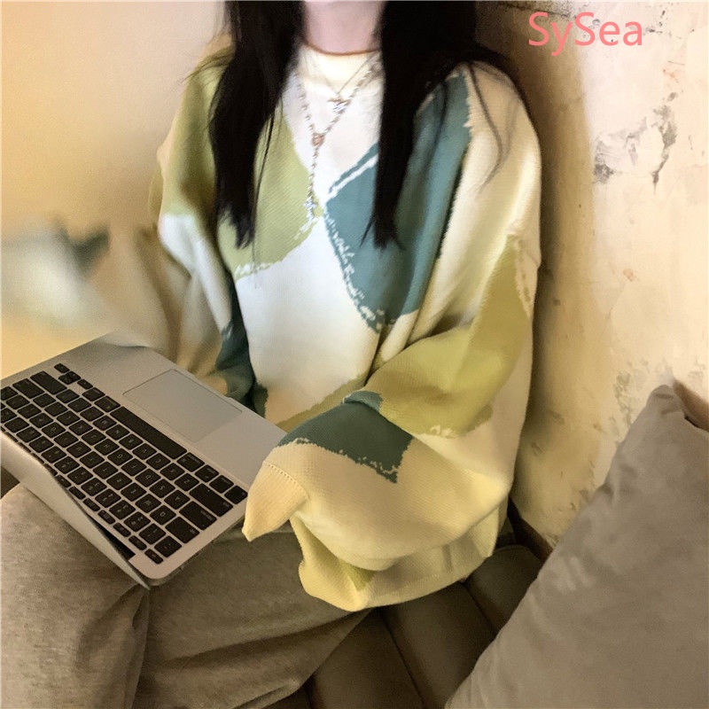Áo Sweater Tay Dài Dáng Rộng Phong Cách Hàn Quốc Cho Nữ