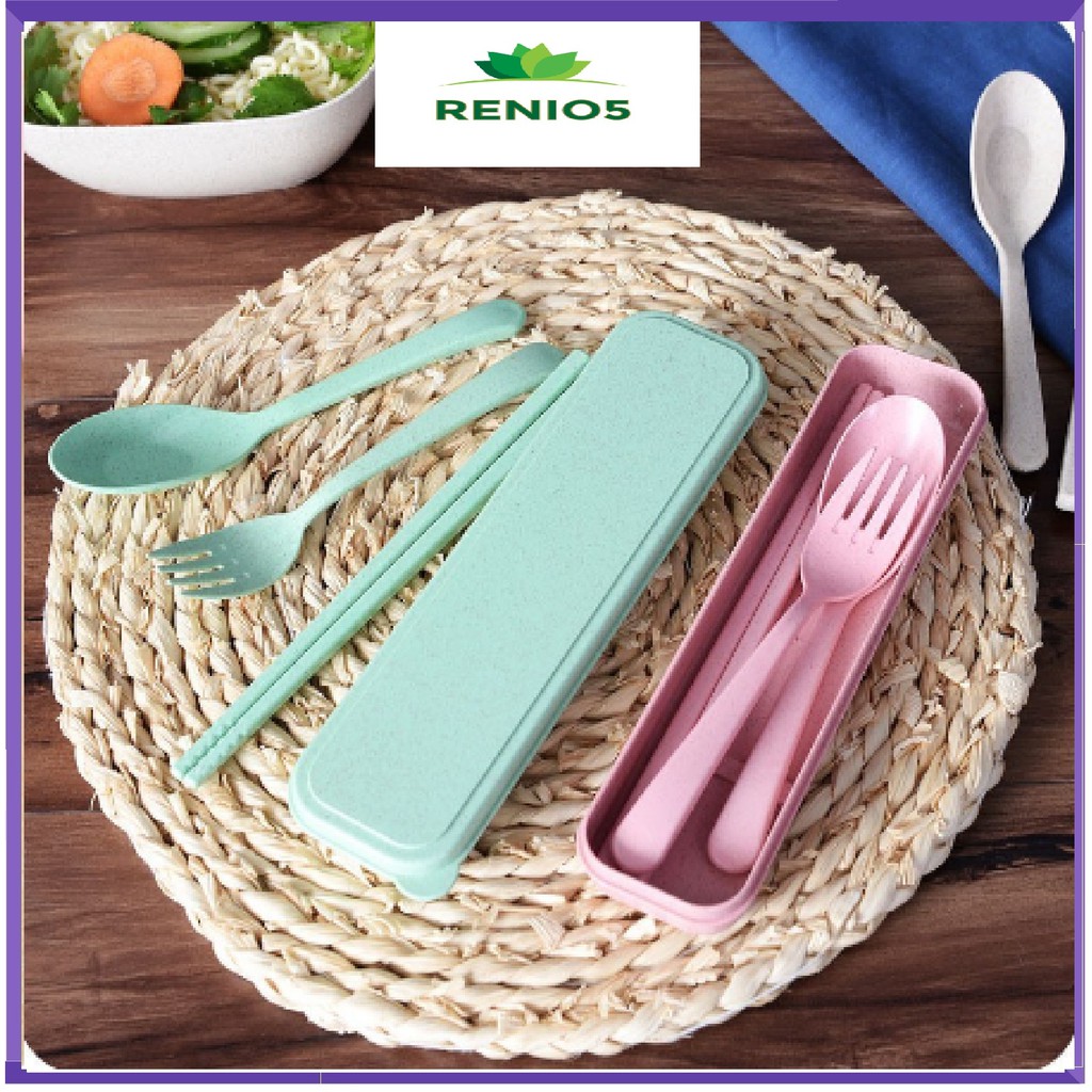 Bộ Thìa,Dĩa,Đũa,Muỗng Cá Nhân Bằng Lúa Mạch Có Hộp Đựng