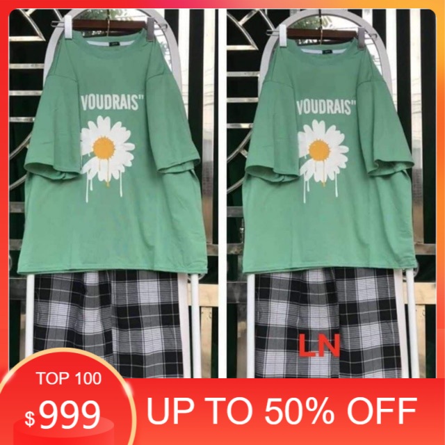 Sét áo hoa cúc chảy chữ+ quần kẻ LN12 , sét áo nam nữ MODY