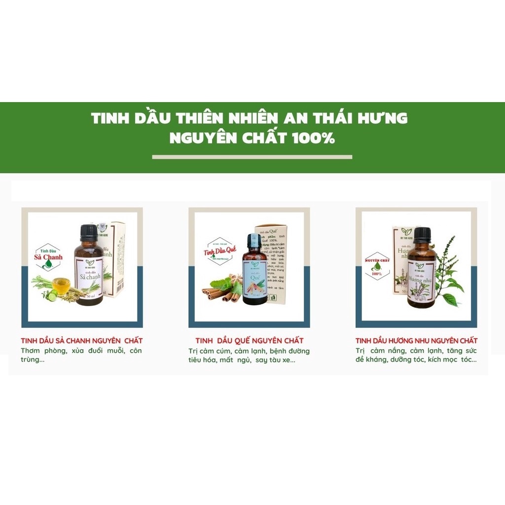 Tinh dầu thiên nhiên nguyên chất An Thái Hưng 50ml [Tự chọn mùi: Quế, Hương Nhu, Sả chanh]