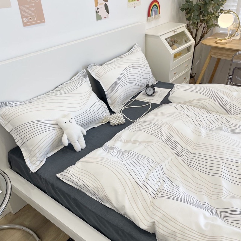 Bộ chăn ga gối cotton poly 3D Hàn Quốc thoáng mát combo 5 món tặng kèm vỏ gối ôm