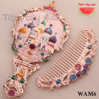 Set gương lược công chúa kiểu Nga chạm khắc hình lâu đài/bướm