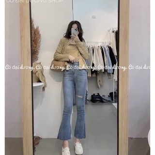 Quần jean ống loe lưng cao rách gối