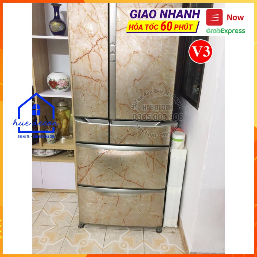 Decal dán tủ lạnh HUE DECOR vân đá đơn giản, chất liệu decal cao cấp siêu bền chống nước
