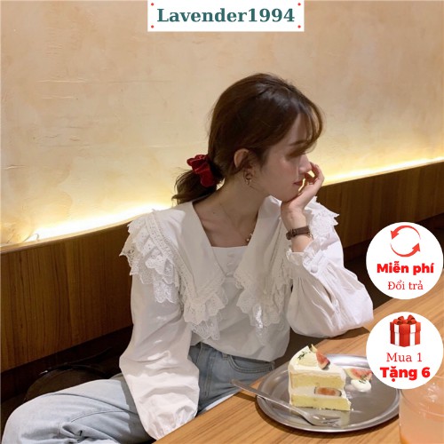 Áo sơ mi cổ viền ren, áo sơ mi nữ điệu đà - Lavender 1994 (Hàng có sẵn) (Ảnh/Video)