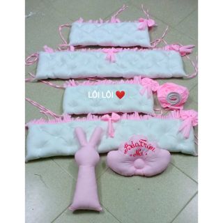 Combo quây cũi, ga chun, gối và thỏ ôm cho bé yêu😍