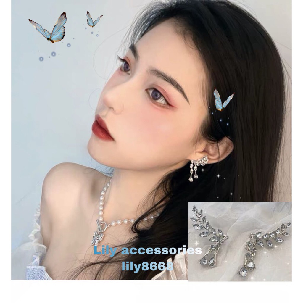 khuyên tai bông tai đính đá kiểu dáng cành lá phong cách