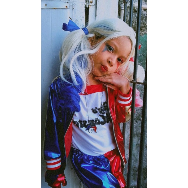 Halloween Harley Quinn trang phục cosplay cô gái Suicide Squad thêu áo thun quần short găng tay bóng chày bơm hơi Stick Set