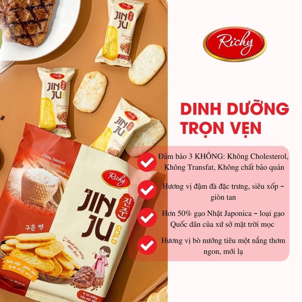 [HCM]Bánh gạo Jinju Richy gói 134,4g vị bò nướng tiêu một nắng