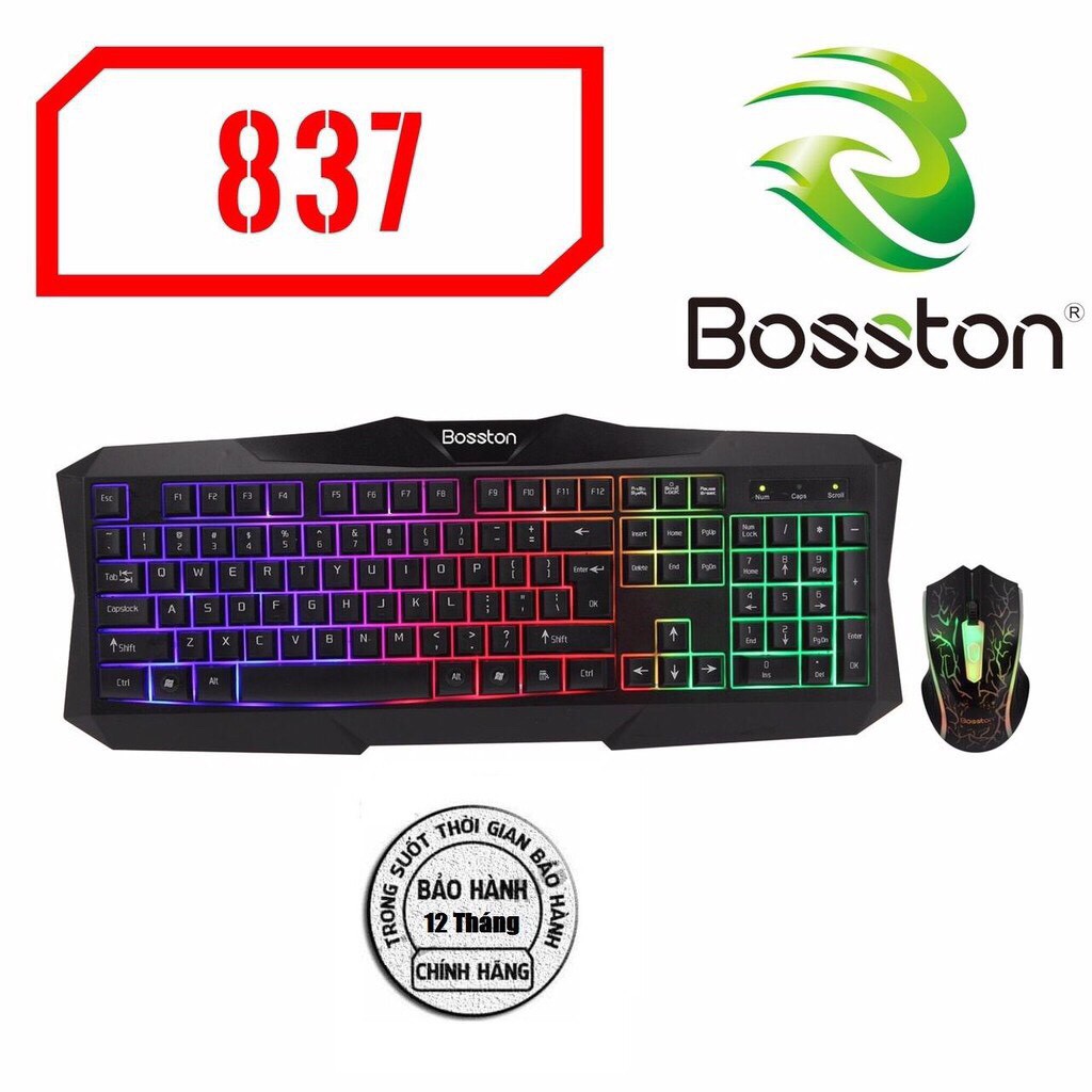 Bộ Phím và Chuột Bosston 837 LED 7 MÀU USB - Combo Gaming Keyboard