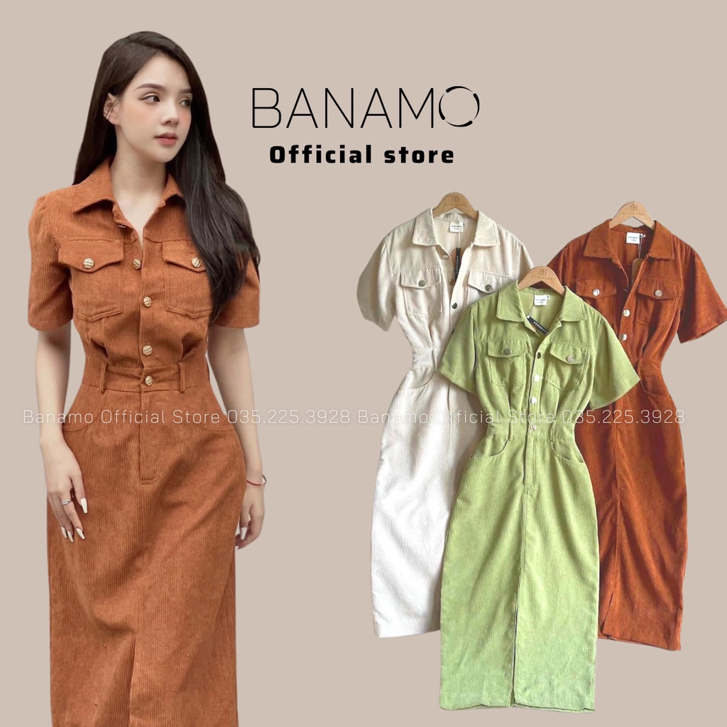 Đầm váy nữ Banamo Fashion váy sơ mi tăm lì xẻ trước 552 | BigBuy360 - bigbuy360.vn