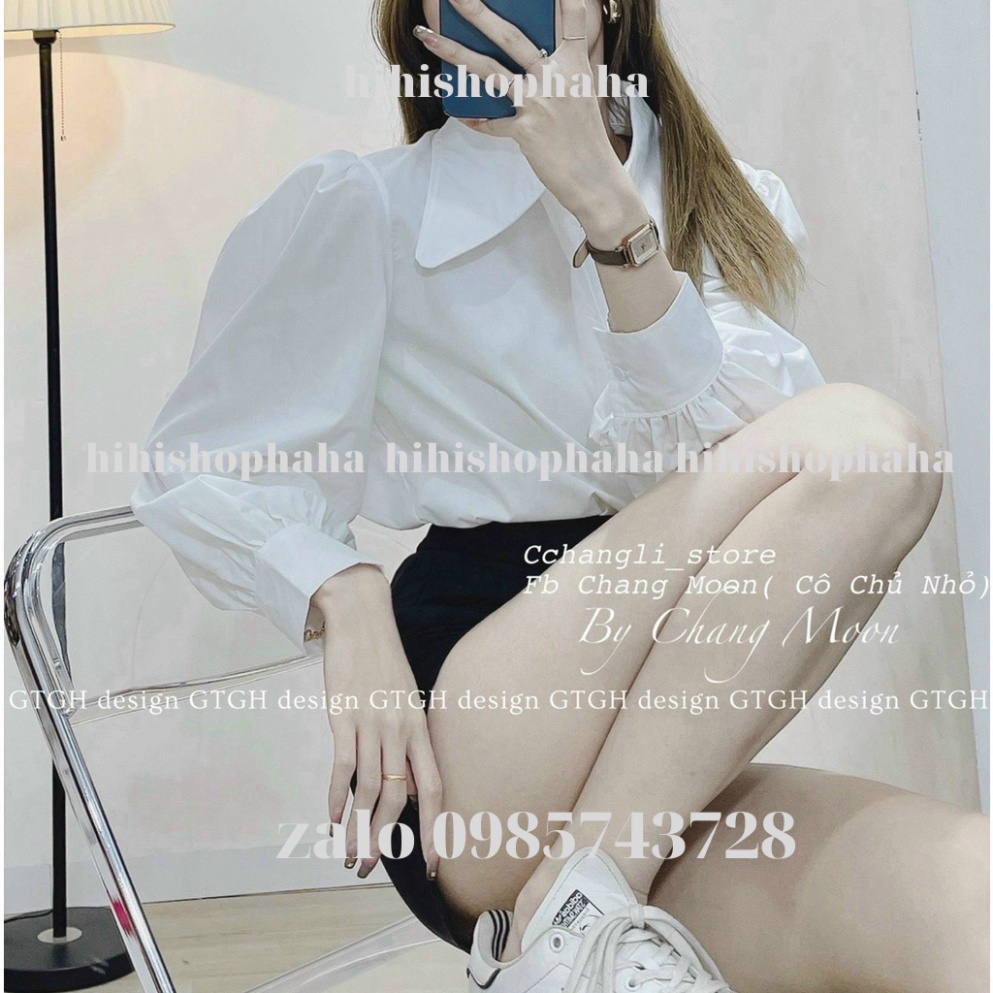 áo sơ mi tay bồng 2 màu trắng hồng NH00099 hihishophaha
