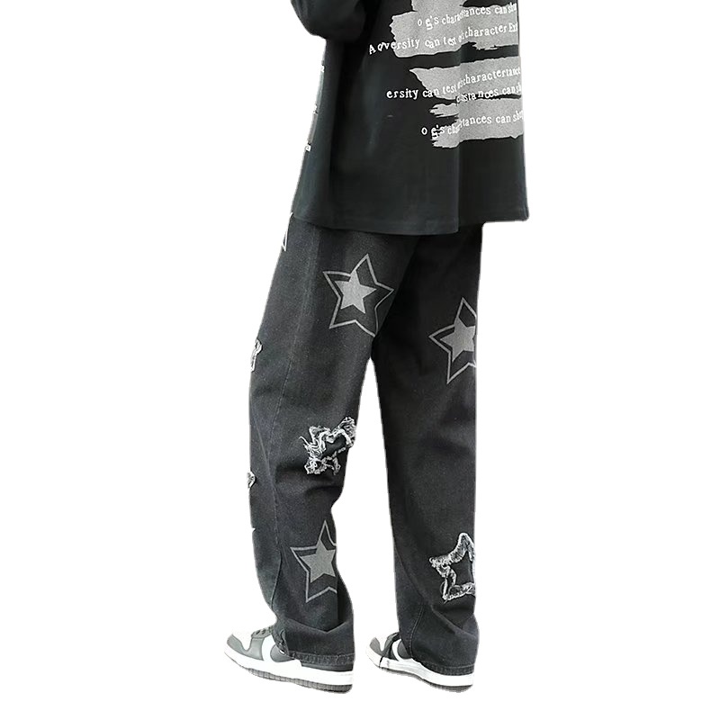 Quần Jean Dài Oversize Chống Mài Mòn Phong Cách Hip Hop Đường Phố Hàn Quốc Thời Trang Cho Nam Size S-3XL